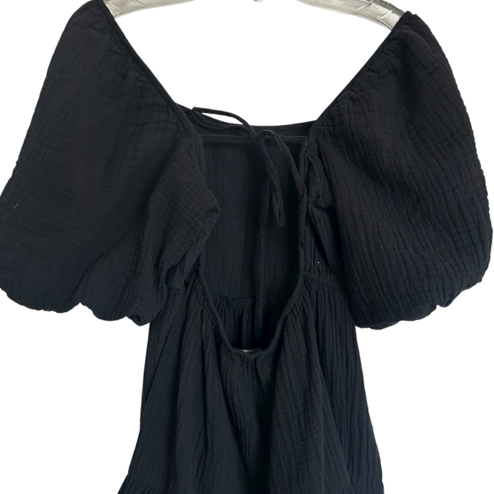 Monki square neck mini dress with tiered hem in textured black Medium - Picture 10 of 13